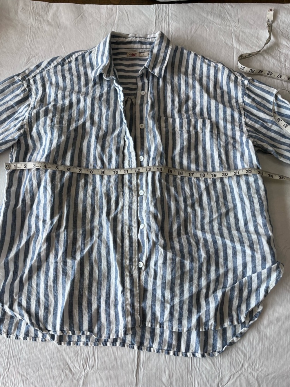 Faherty Laguna Blue Stripe Button Down Shirt 100% Linen - Picture 8 of 11